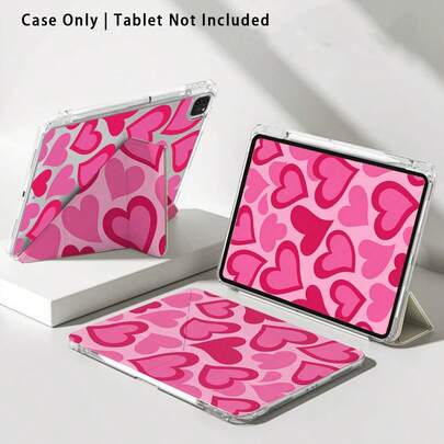 Valentine's Day 1pc Painted Effect Acrylic Crystal Tablet Protective Case With Stand, Compatible With Honor, Redmi, OPPO, VIVO, Apple, Anti-Bend, Reinforced Silicone Corners, Auto Wake/Sleep Function, Built-In Pencil Slot, Multi-Angle Foldable Stand - Perfect Daily Protection, Great Holiday Gift