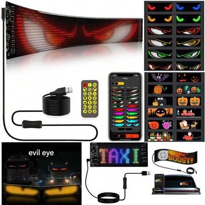 Programmable LED Pixel Display Screen Light, Demon Eye Car Decor Light, Concert Cheering Light, Applicable Control, DIY Text & Graphics Animation, Wall-Mounted Or Desktop Use, Suitable For Home Decor, Art Creation, Game Room, Bar, Car
