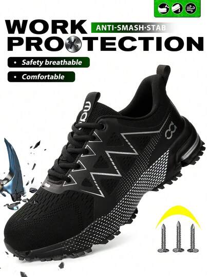 Zapatos de para hombres, zapatos deportivos con puntera de acero, zapatos de trabajo anti-aplastamiento, botas de con puntera de acero ligeras en negro gris/azul real, zapatos de senderismo anti-aplastamiento y anti-perforación, zapatos protectores de bajo corte para construcción, industria y almacén, unisex