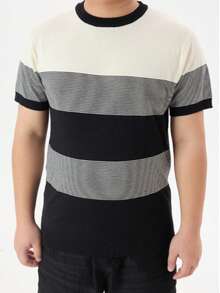 Camiseta de punto de manga corta casual de playa para hombres - Negro - Ver 8