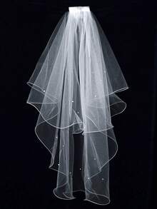 1pc White Thin Tulle Bridal Veil For Wedding, Short Travel Veil, Romantic And Fresh. Valentine's Day Accessories - 白色 1 - 查看 6