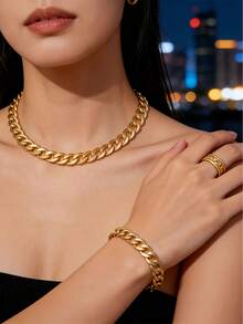 Bộ 3 dây chuyền mắt xích kiểu mạ vàng - Phong cách Hip Hop, phụ kiện dự tiệc đa năng, phù hợp cho cả nam và nữ. - Nhiều màu - Xem 6