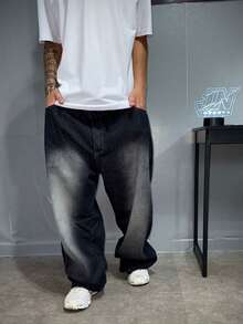 Dazzling Black Wide-Leg Balloon/Baggy Jeans - Sportlife Jeans - 黑與白 - 查看 4