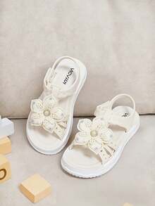 Cute Rhinestone Bow Open Toe Sandals, Breathable Suitable For Girls Beach Vacation - White - View 5