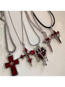 男女皆宜的复古朋克原宿风心形十字漩涡太阳吊坠项链，Y2K EMO 90年代美学配饰