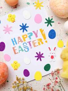 120pcs 3D Foam Easter Stickers - Colorful Egg, Rabbit, Chick And Flower Shaped Glitter Stickers For DIY Crafts, Greeting Cards And Spring Home Party Decorations - Multicolor - View 2