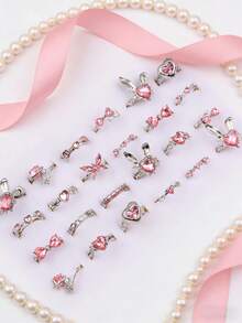 10件/套 时尚Y2K粉色水钻女孩戒指套装 可爱蝴蝶结手指饰品 派对日常朋友礼物配饰 - 粉紅色水鑽銀尾戒 - 查看 3