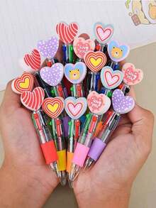 6pcs/12pcs/Valentine's Day Gift Heart-Shaped Ballpoint Pen, Cartoon Love Heart Ballpoint Pen, Multi-Color Push-Button Ballpoint Pen, Valentine's Day Gift, Anniversary Gift, Party Favor, Gift Filler - Nhiều màu - Xem 1
