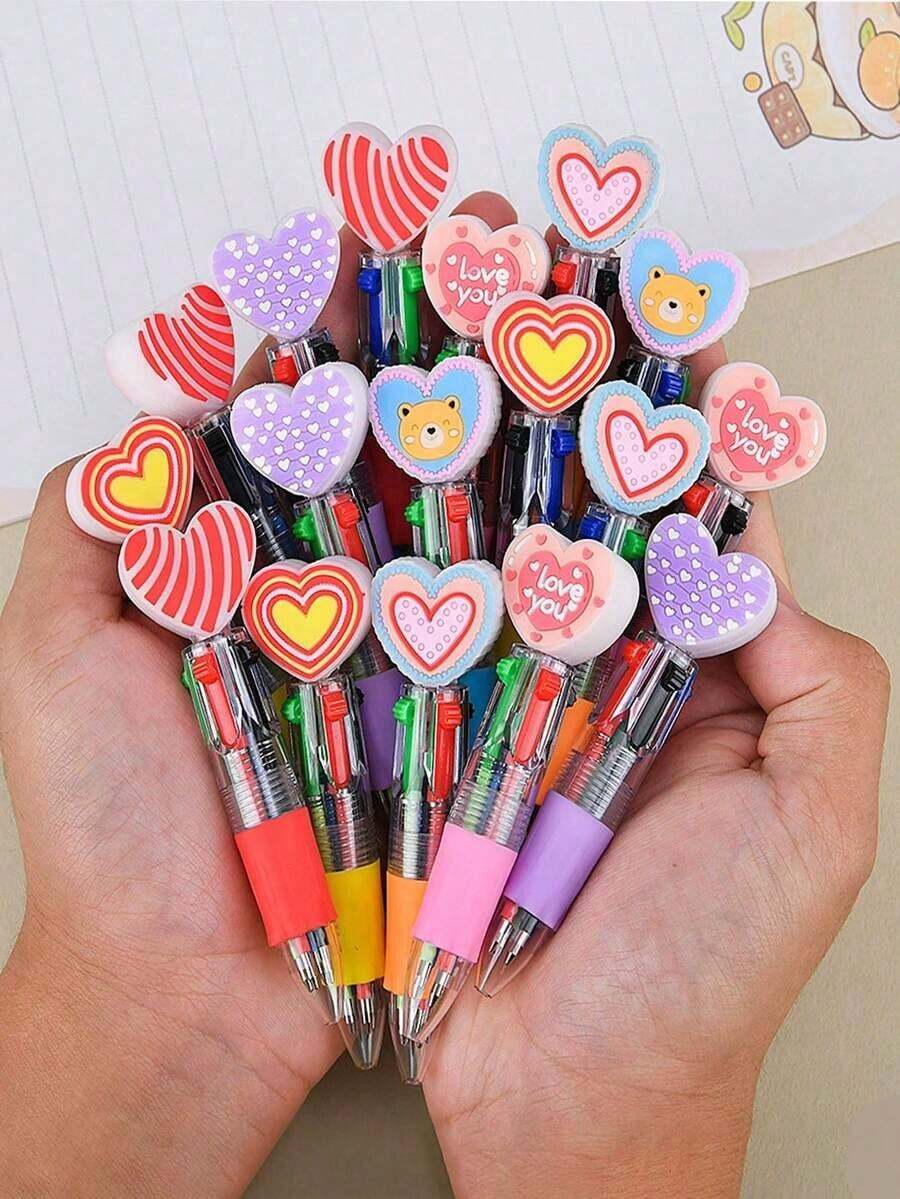 6pcs/12pcs/Valentine's Day Gift Heart-Shaped Ballpoint Pen, Cartoon Love Heart Ballpoint Pen, Multi-Color Push-Button Ballpoint Pen, Valentine's Day Gift, Anniversary Gift, Party Favor, Gift Filler - Nhiều màu - Xem 1