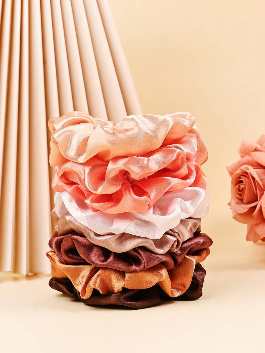 8个蓝色缎面发圈，光滑百搭，优雅复古发绳，适合女性 - 彩色 - 查看 1