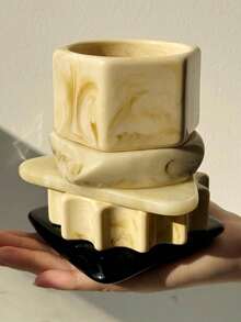 1件象牙色不对称树脂手链，厚款手链，饰有三角形、六边形和齿轮形状，复古优雅女士饰品，秋冬季款 - 彩色 - 查看 1