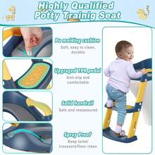 Asiento de entrenamiento para ir al baño con escalera y taburete, asiento de inodoro para bebés varones (azul) - Azul - Ver 3