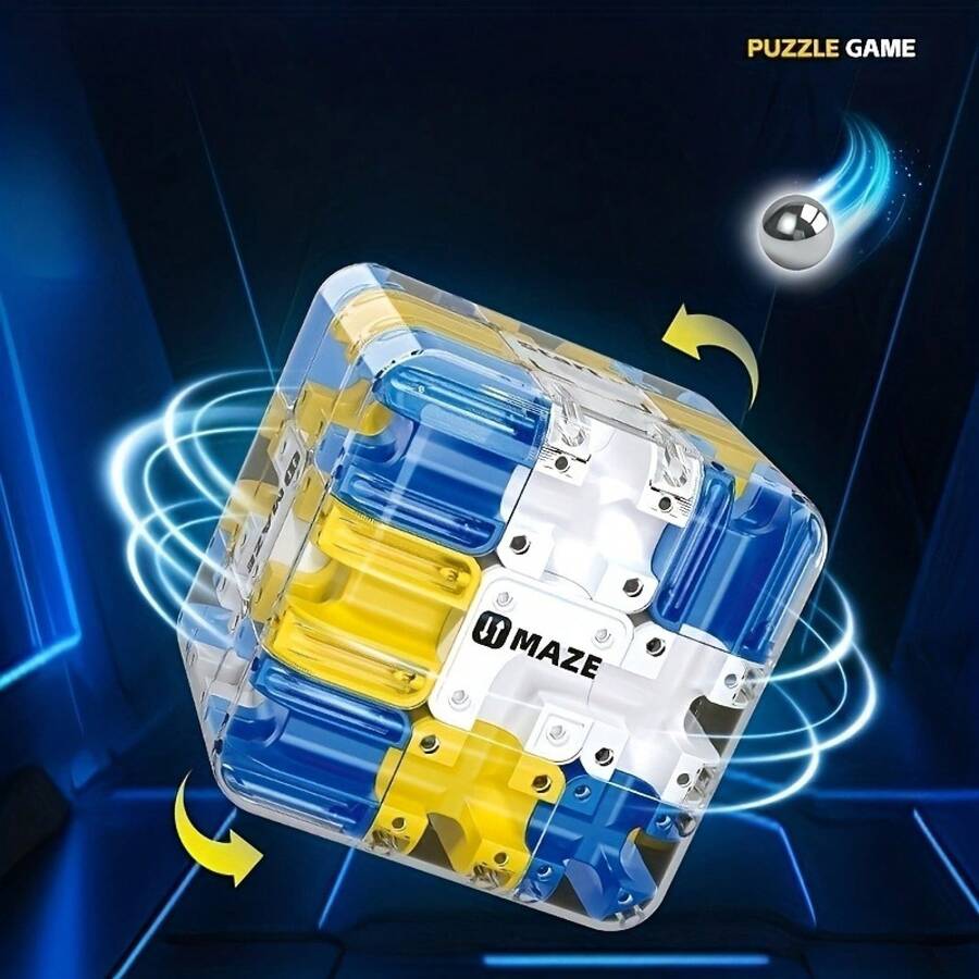 1PC 3D Maze Cube Puzzle - 3x3 Ball Bearing Brain Teaser For Adults, High Difficulty Challenge Gift With Sturdy Construction - màu xanh da trời - Xem 1