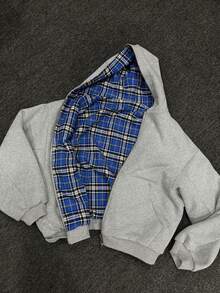 Splicing Double-Sided Wear Cardigan Sweater Men's Spring And Autumn Niche Design Sense  American Retro Loose Hooded Jacket - 灰色 - 查看 1