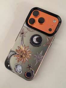 合金月亮元素时尚手机壳 1 件装 日月彩色银色外壳手机壳 兼容 16 新款时尚个性化创意防摔优雅复古艺术小众设计 兼容 17/15/14/13/12 春季礼物 生日周年纪念 - 彩色 - 查看 4