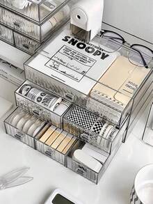 1pc Desktop Transparent Striped Drawer Style Student Stationery Dust-Proof Storage Box, Stackable Makeup & Miscellaneous Items Organizer - Multicolor - View 6