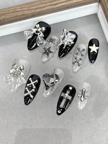 Cool Black Heart Design Pure Handmade Press-On Nails For Daily Life, Parties And Gatherings Nail Supplies - Multicolor - View 2