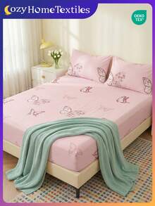 2/3pcs Printed Fitted Sheet Set (1 Sheet Set + 1/2 Pillowcases Without Insert), Pink Butterfly Print, Skin-Friendly Mattress Cover, Pattern Printed Mattress Protector, Comfortable And Soft, Breathable And Warm, Multi-Size, Suitable For Full/Twin/Double/Queen/King Bed, Machine Washable, Home Decoration, Room Decor, Bedroom Decor, Oeko-Tex Certified - Multicolor - View 9
