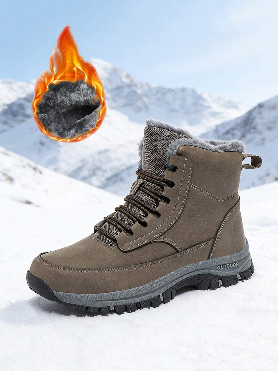 Men's Hiking Boots, Outdoor Sports Warm High-Top Shoes For Autumn/Winter, Fashionable Men's Snow Boots, Trekking Boots, Outdoor Camping Hiking Boots, Anti-Slip And Wear-Resistant, Black/Khaki Lace-Up Snow Boots, Plus Size Men's Shoes, Size 39-48