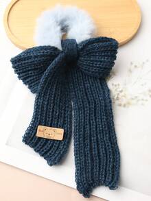 1pc Autumn/Winter Knitted Bow Scrunchie, Cute Fluffy Hair Tie Hair Accessory ,Ponytail Holders ,Hair Elastics ,Hair Rubber Bands ,Hair Rope , - Multicolor - View 5