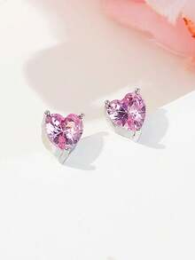 2pcs Cute & Refreshing Pink Bow Earrings, Minimalist Design, Shiny Heart Earrings, Ideal Gift For Best Friends - Multicolor - View 3
