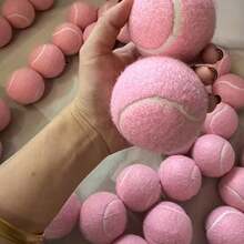 6个互动式狗狗网球，高弹力耐咬玩具 - 耐用橡胶材质，粉色条纹设计，结构坚固，耐啃咬，适合中型犬，无需电池，狗狗玩耍，狗狗训练 - 粉色 - 查看 2