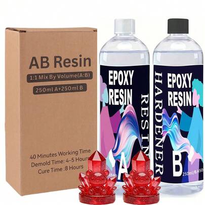 240毫升/500毫升环氧树脂AB胶，高耐腐蚀性，自流平，适用于DIY、艺术创作、制作河流桌、木工、插花、模具浇铸，晶莹剔透的环氧树脂——适合初学者和专业人士
