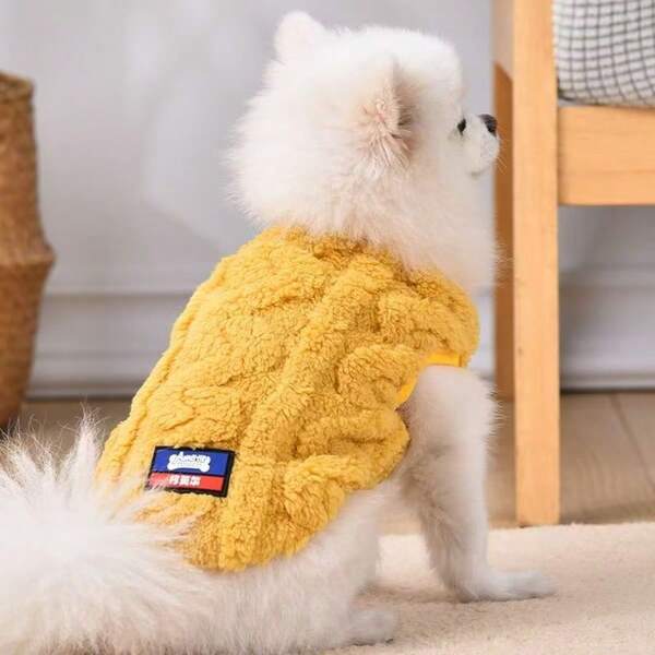 1pc Pet Dog Hoodie, Warm Fleece Hooded Sweatshirt For Autumn/Winter, Cute Soft Comfortable Sleeveless Cat Vest Suitable For Small Dogs & Cats