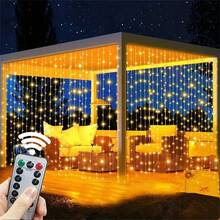 USB供电LED窗帘灯串，8种模式，带遥控器，适用于派对、家居、卧室、厨房、花园、婚礼、斋月、情人节、生日、露营、背景装饰、户外等场合的装饰灯。 - USB窗簾燈串 - 查看 24