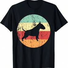 Bull Terrier Dog Breed Silhouette Cool Retro 1970's Circle T-Shirt - Black - View 1
