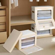 1个大容量透明窗口收纳盒，可折叠衣物分类盒，加厚盖子衣物收纳盒，家居整理，床底收纳 - 米色 - 查看 3