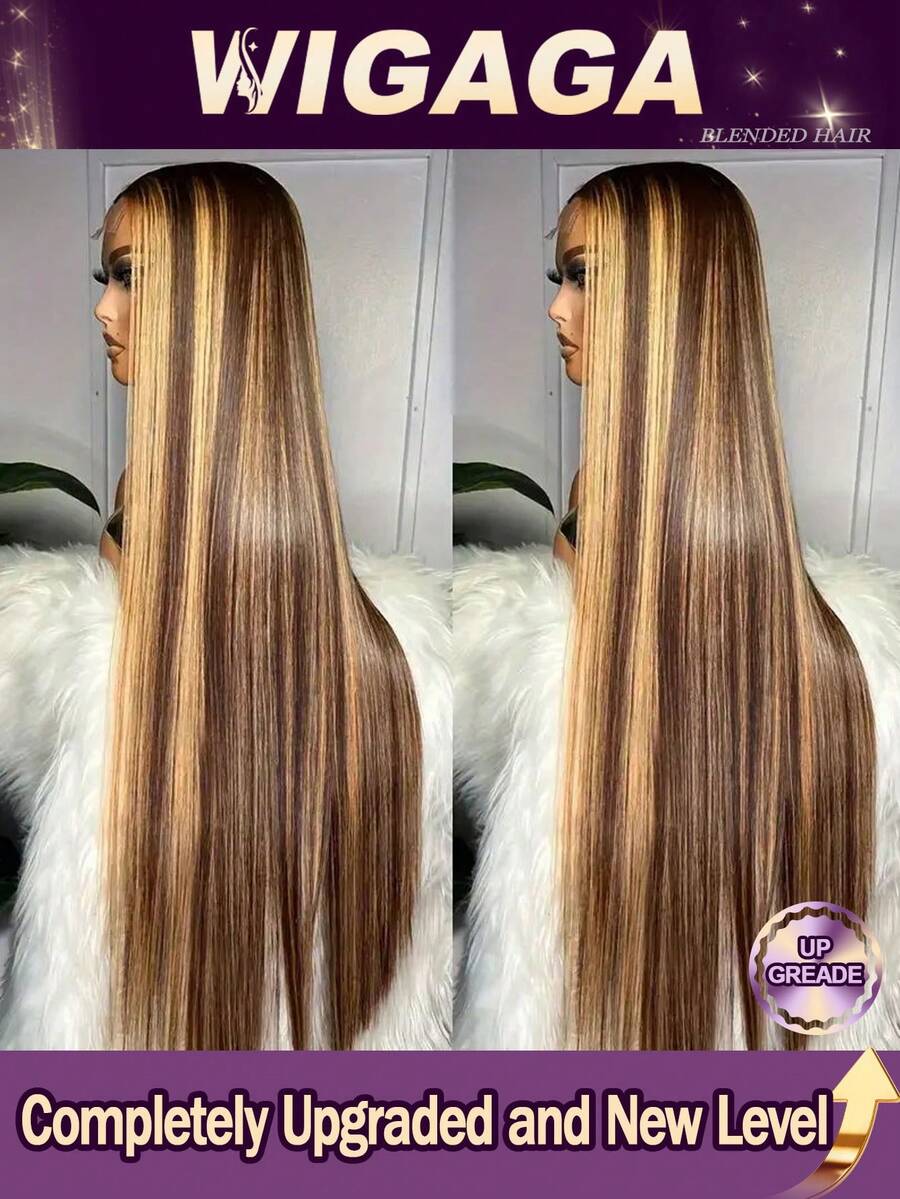 8-34 Inch 13x4 Lace Front Wig Human Frontal Hair Black Wigs Straight Hair 5*5 HD Lace Closure Wig 200% Density Pre Plucked Natural Hairline Blended Hair Wigs Brazilian Straight #P4/27 Highlight Color Glueless Lace Front Wig For Women Party Festival Daily Use - SP4/27 - View 1