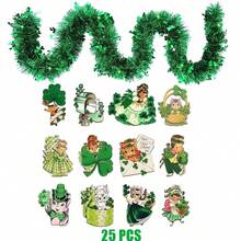 一套圣帕特里克节爱尔兰节日悬挂装饰，包括圣帕特里克节绿色三叶草花环、木质装饰和三叶草饰品，适合春季派对，寓意吉祥，可用于圣帕特里克节室内外家居派对装饰，亦可作为节日礼物。 - 彩色 - 查看 15