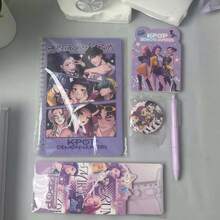 Juego de papelería de alto valor del grupo Huntes, juego de papelería de estudiante de dibujos animados con 4 reglas con marcas claras, 1 broche de dibujos animados, 1 bolígrafo de gel retráctil morado (de secado rápido) - Multicolor - Ver 7