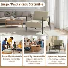 HOMEMAKE FURNITURE Sillones de Sala Modernos Asiento Ancho Resortes de Nueva Tecnología Alta Comodidad y Soporte Firme Brazos de Madera Sala Recámara y Estudios Modernos Beige + Madera Oscura - BeigeMaderaOscura - Ver 6
