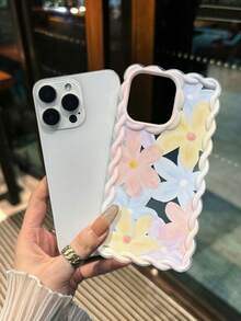 Floral Painted Braided Wave Edge Bracelet Strap Shockproof Thick Phone Protective Case, Suitable Compatible With Iphone 17/17 Pro/17 Pro Max, 16 XR/7/8, 15 Pro Max, 12 Pro Max, 13 Pro Max, 14 Pro Max, 13, 14, 11, 12, P11, P12, XS, XR, 7/8, P, 7G ES2