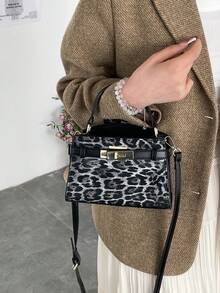 1 pieza Bolso de mano con cierre magnético y decoración de correa con estampado de leopardo, de moda para mujer, adecuado para compras de primavera - Multicolor - Ver 4