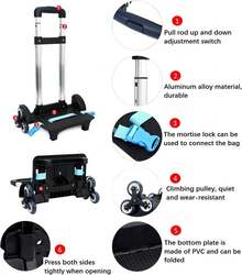 Carrito plegable de aleación de aluminio, carrito para mochila escolar, mochila plegable con ruedas de aluminio, ideal para viajes y uso en el campus. - Negro - Ver 3