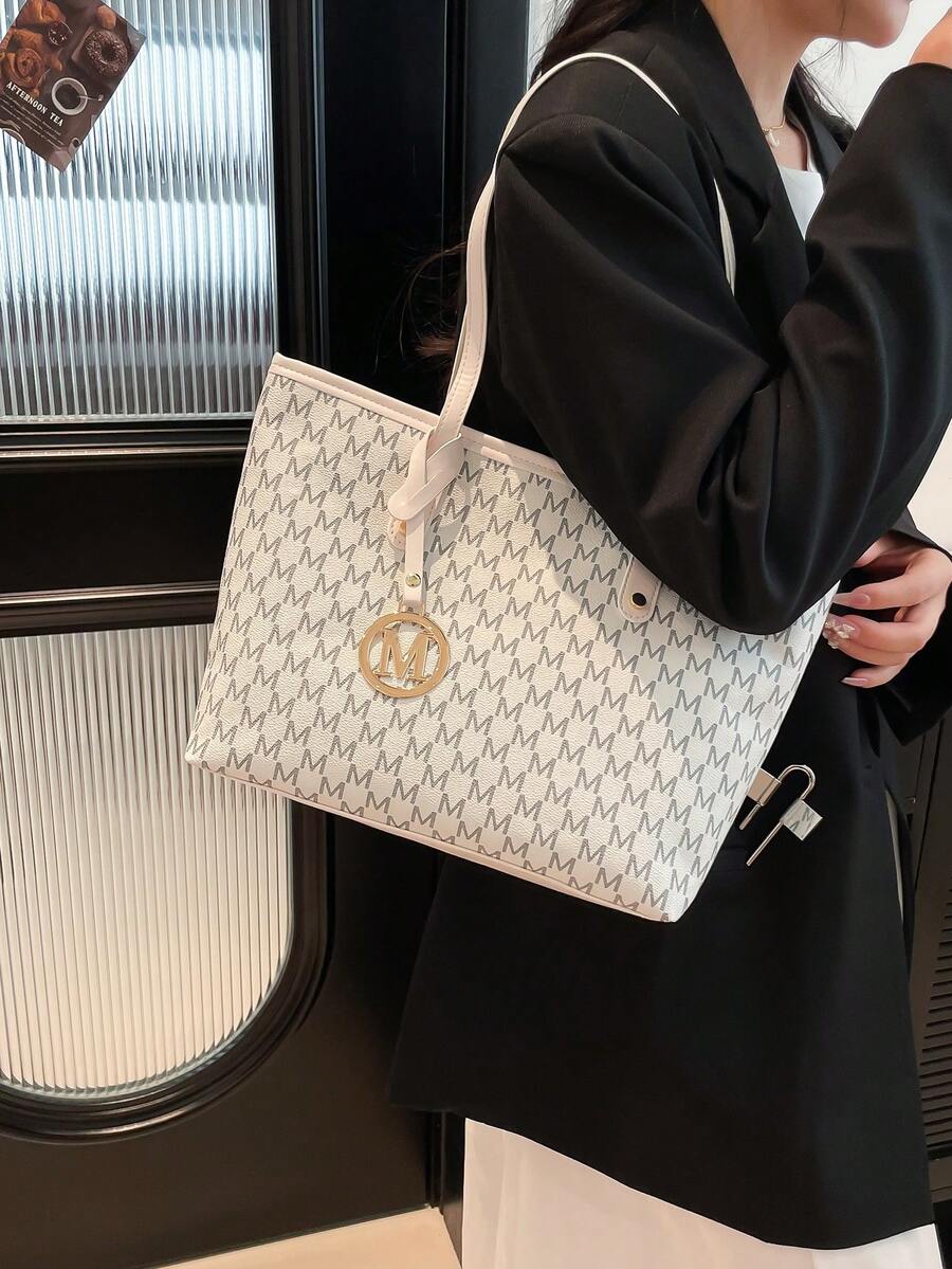 Túi tote đeo vai in họa tiết toàn thân, quà tặng Ngày của Mẹ cho mẹ, túi tote in chữ retro, túi đeo vai dung tích lớn, túi xách tay hoàn hảo cho việc đi làm.