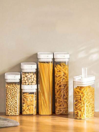 1pc/Set Kitchen Airtight Storage Canister, PET Material Dust-Proof Waterproof Pest-Proof Grain Jar, Stackable Fridge Storage Box, Kitchen Storage Box, Food Storage Box, Rice Storage Box, Suitable For Storing Grains, Rice, Pasta, Flour And Sugar