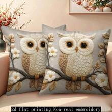 2pcs Owl Pattern Clear 2D Printing Soft & Comfortable Polyester Pillow Covers, 45x45cm (17.72x17.72inch), Zippered, Suitable For Home Decor, Sofa, Bedroom, Garden, Outdoor, Office (Cushion Covers Only - Insert Not Included) - Multicolor - View 7