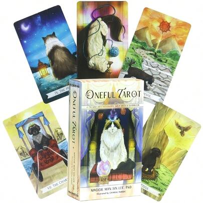 《ONEFUL TAROT》是一副78张的MBTI融合塔罗牌，牌面设计可爱，以猫咪为主题，适合初学者和塔罗爱好者使用。它能带你踏上一段精神之旅，探索命运，是万圣节、圣诞节和生日的完美礼物。牌面设计也十分精美。