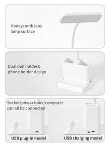1pc Multi-Functional LED Desk Lamp, Mobile Phone Holder, Pen Holder, Eye-Caring Reading Lamp For Student Dormitory, Desk Lamp - White - View 10