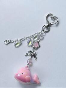 1pc Women's New Cute Whale Heart Pendant Beaded Accessory, Fashion Keychain, Earphone Case, Bag Charm - Multicolor - View 4