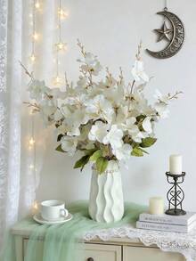 1 ramo de 65cm de flores artificiales de narciso y magnolia, adecuado para jarrones, sala de estar, centro de mesa de boda, tema romántico, plantas falsas, decoración de otoño, habitación, escritorio, decoración de jardín, Día de San Valentín, regalo de cumpleaños, graduación - Blanco - Ver 7