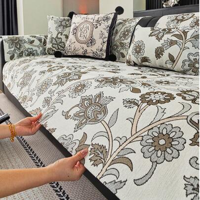 1pc Bohemian Style Chenille Sofa Cover, Non-Slip Pet-Friendly Dirt-Resistant Durable, Suitable For All Seasons, Machine Washable, Holiday Decor Home Furnishing Sofa Arm Back Cover For 1/2/3/4 Seater L-Shaped Sofa
