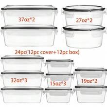 GHQ 24-Piece  (12 Boxes + 12 Lids) With Lid-Sealed Food Storage Containers - Kitchen Storage Boxes, Transparent Meal Preparation Containers, Suitable For Leftovers, Refrigerators, And Food Cabinets - C - Xem 3