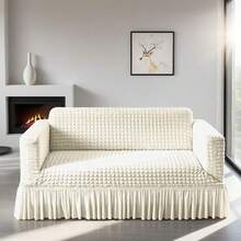 Modern Style Polyester Fiber Solid Color Bubble Gauze Simple Style Elastic All-Inclusive Lace Design Sofa Cover, All Seasons Scratch Resistant Elastic Living Room Sofa Cover Pet Anti-Dirty Universal Sofa Protector Home Decoration - 白色 - 查看 1