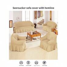 Modern Style Polyester Fiber Solid Color Bubble Gauze Simple Style Elastic All-Inclusive Lace Design Sofa Cover, All Seasons Scratch Resistant Elastic Living Room Sofa Cover Pet Anti-Dirty Universal Sofa Protector Home Decoration - 黃色 - 查看 6