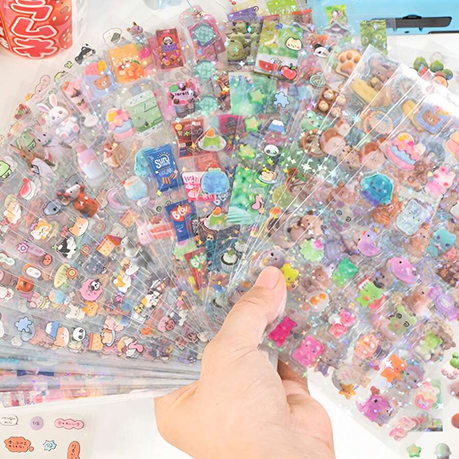Adesivos brilhantes e fofos, adesivos decorativos ideais para scrapbooking, projetos DIY, decoração de capas de celular, álbuns de recortes, diários e muito mais. - Multicolorido - Ver 1